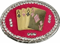 Four of a Kind Aces Belt Buckle Gold Plated And Red