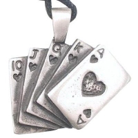 Lucky Royal Flush Poker Pewter Pendant Necklace