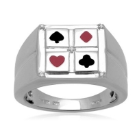 Men's Sterling Silver Enamel Poker Diamond Ring