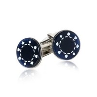 Texas Hold 'Em Poker Chip Blue Fiber Optic Silver Cufflinks