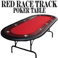 Red Felt Poker Chip Table with Dark Wooden Race Track and 10 Cup Holders with Solid Wood Construction